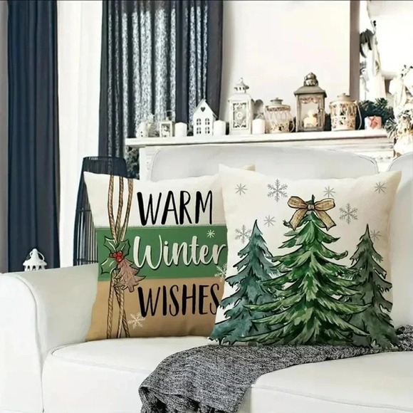 Christmas Rustic County Farmhouse Holiday Toss Accent Pillow Covers Set Of 2 - Picture 1 of 7